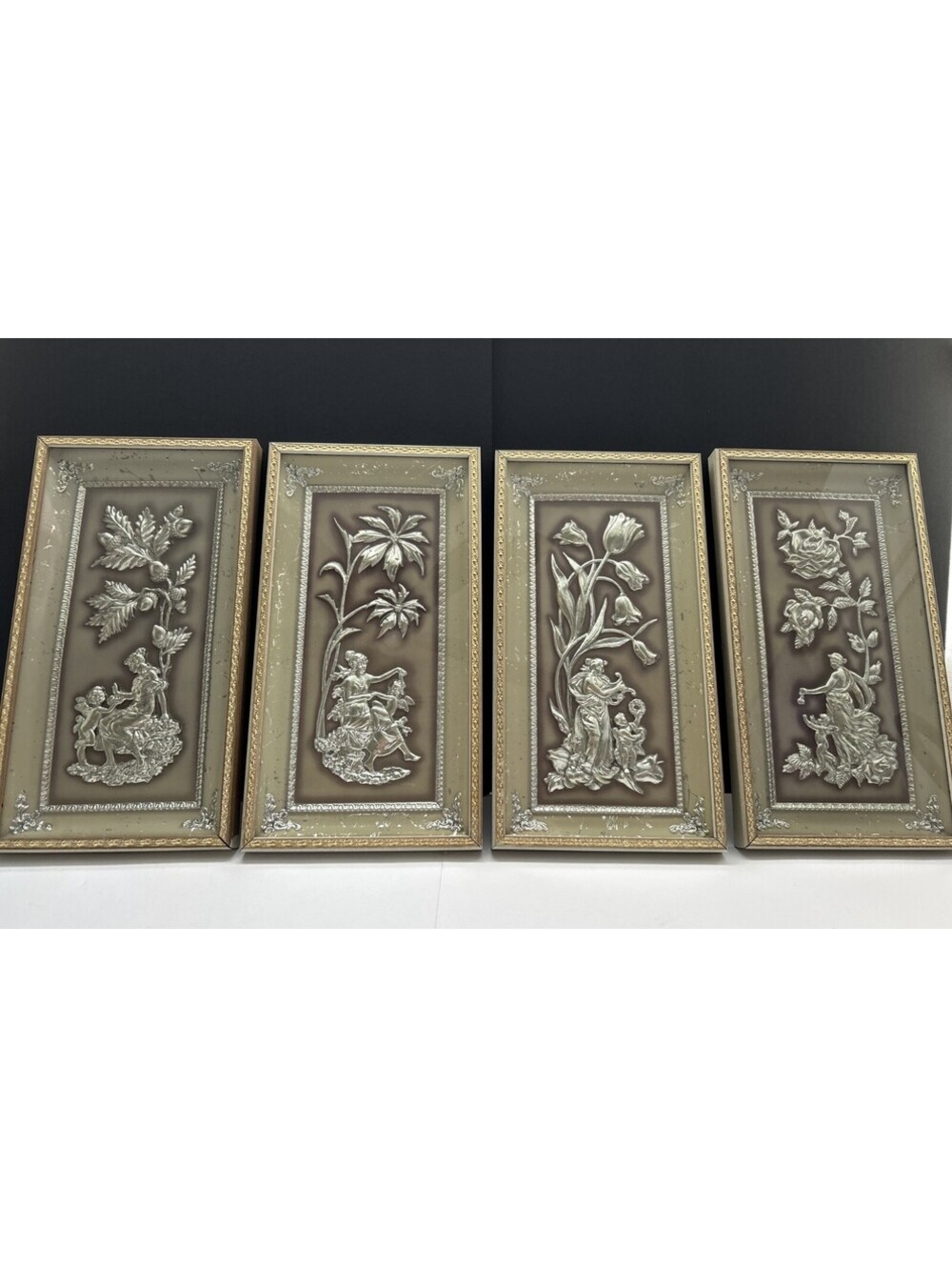 VTG Metalcraft "Four Seasons" Wall Art Metal Glass Decor Set of 4 MCM